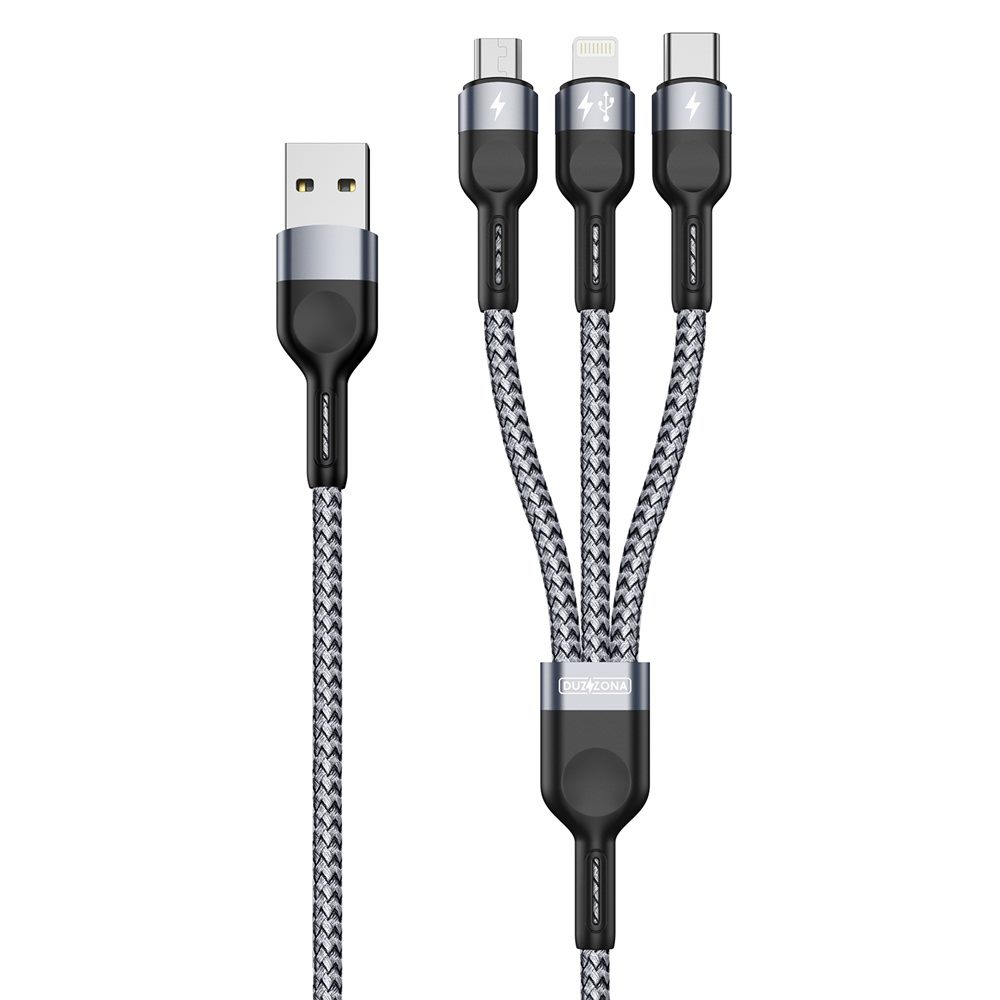 DUX DUCIS DUZZONA A3-01 3-IN-1 Data Cable USB to Micro+iP+Type-C 1.3Meter Black-Grey