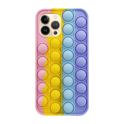 iPhone 12 /12 Pro 6.1 Colorful Bubble Soft Rainbow Silicon Pop It Phone Case (SWQ) Bright pink, yellow, blue, purple