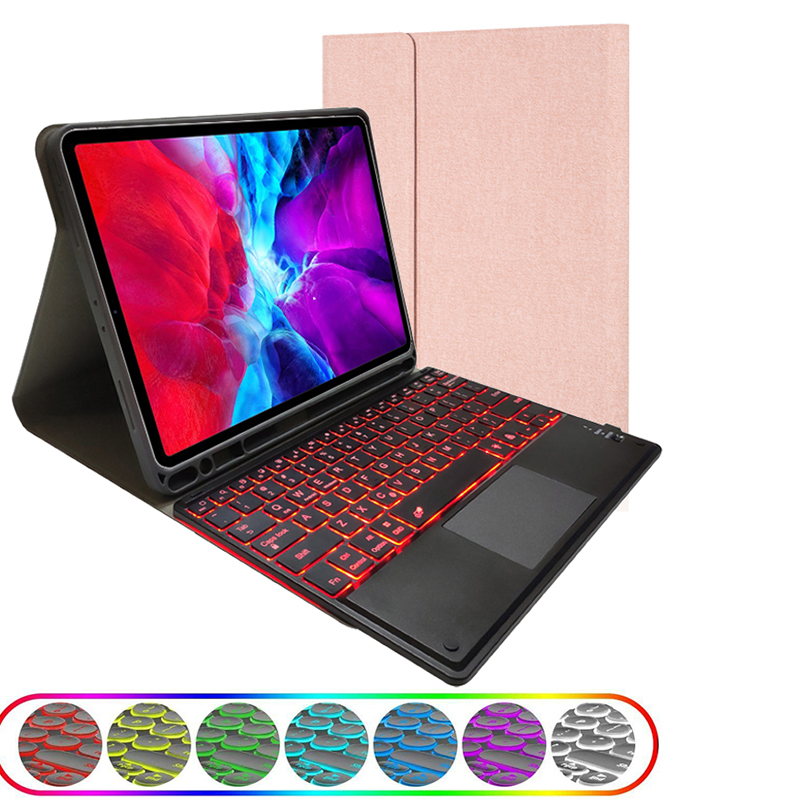 iPad Air 4 (2020) 10.9'' / iPad Pro 11'' (2018/2020) Case | RK11T | TPU Tablet Cover with Pen Holder & Detachable Bluetooth Keyboard with Touchpad Backlight – Rose Gold