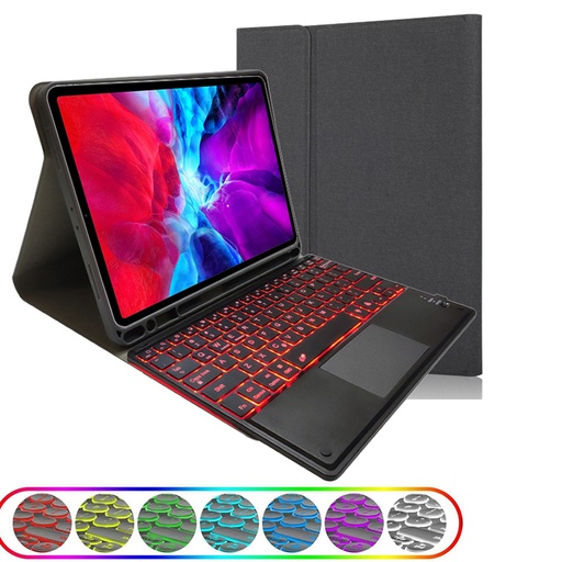 [T0840090003] iPad 10.2'' (7th/8th, 2019/2020) / iPad Air 10.5'' / iPad Pro 10.5'' Case | RK102T | TPU Tablet Cover with Pen Holder & Detachable Bluetooth Keyboard with Touchpad Backlight – Black